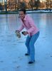 pretending to ice skate on the frozen pond in boston commons.