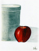 Pencil drawing of apple and canister